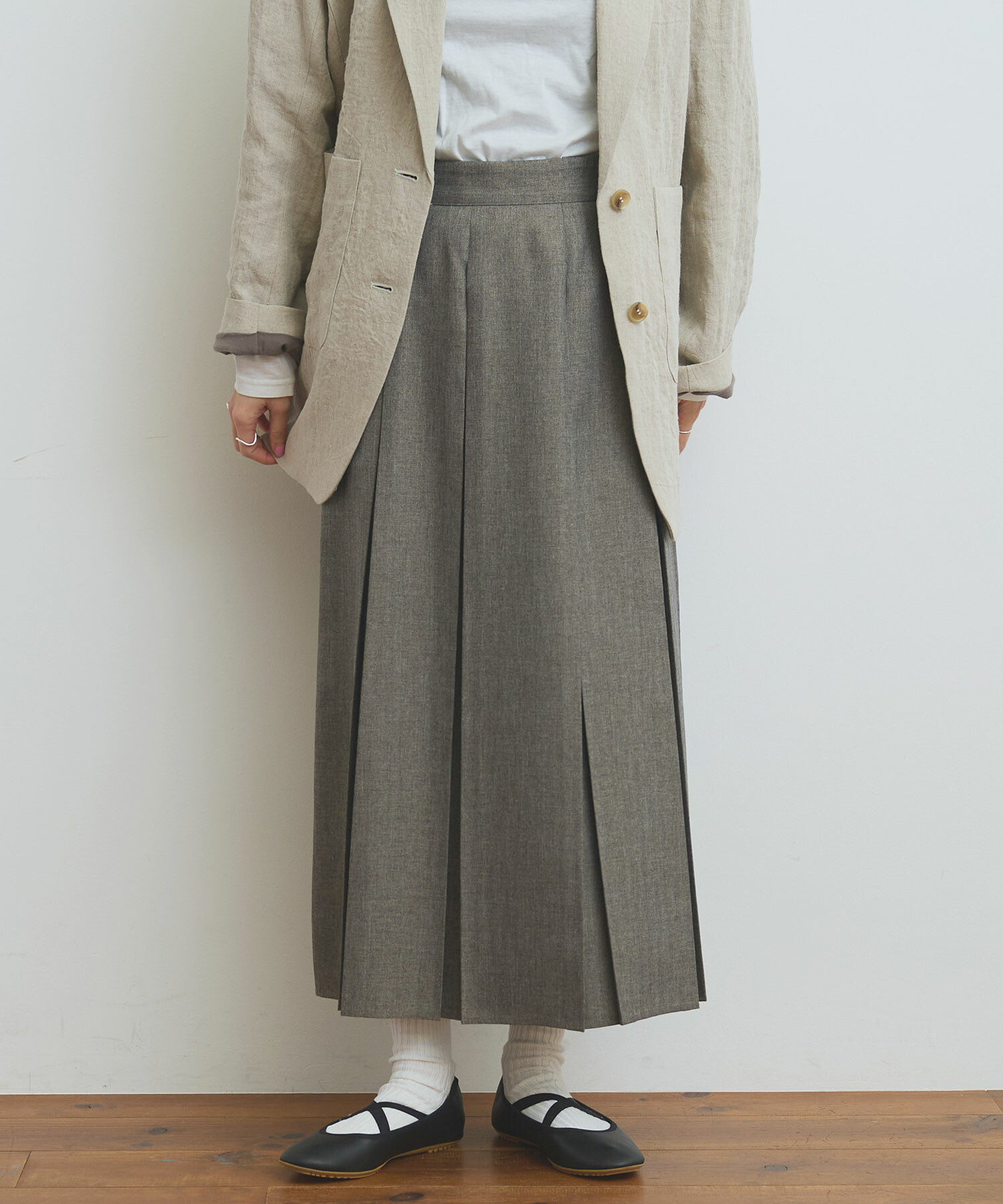 AMBIDEX Store wool mood ボックスプリーツ スカート(F クロ): l