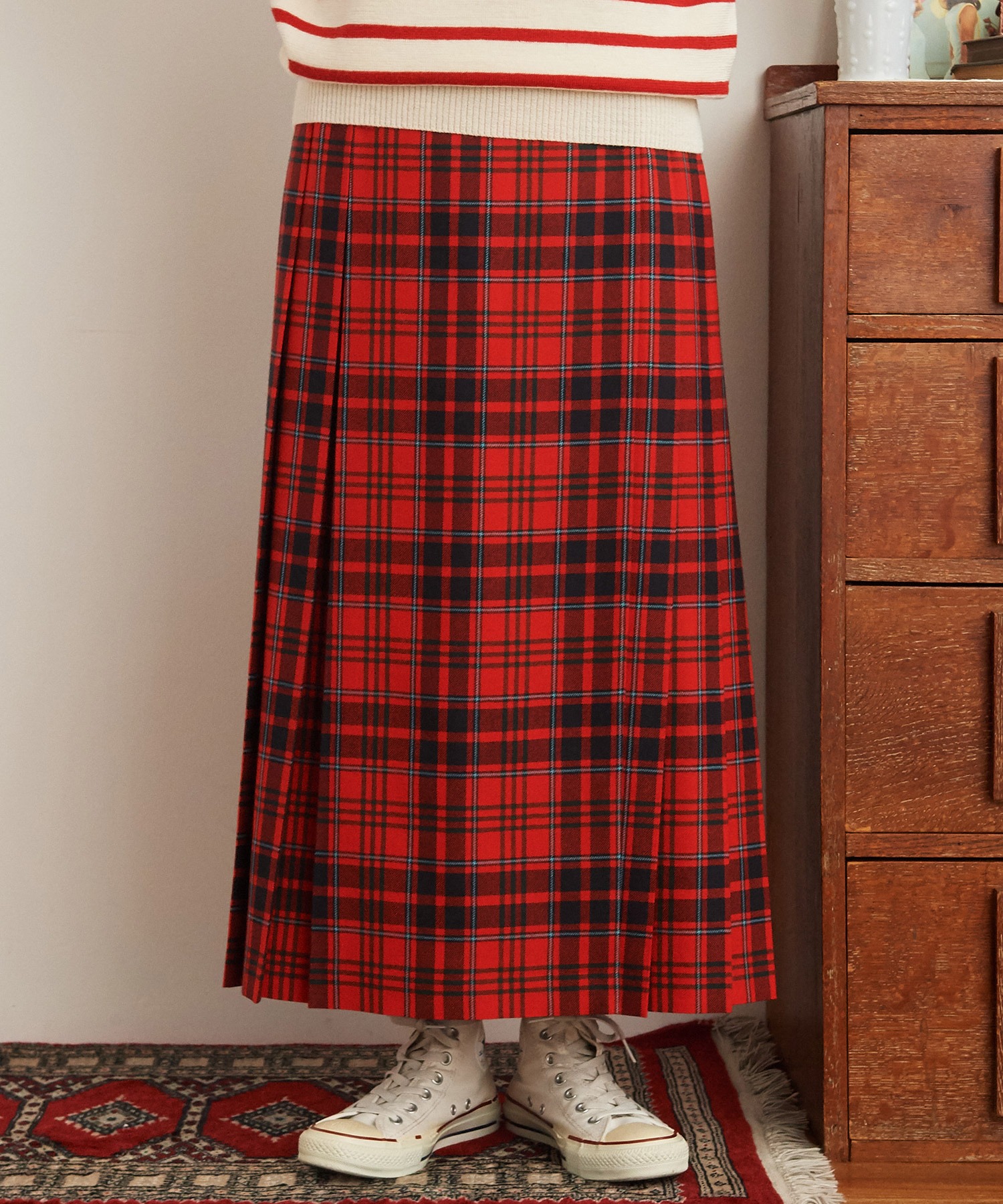 AMBIDEX Store ○タータンチェックキルトスカート(36 アカ): CHILD WOMAN