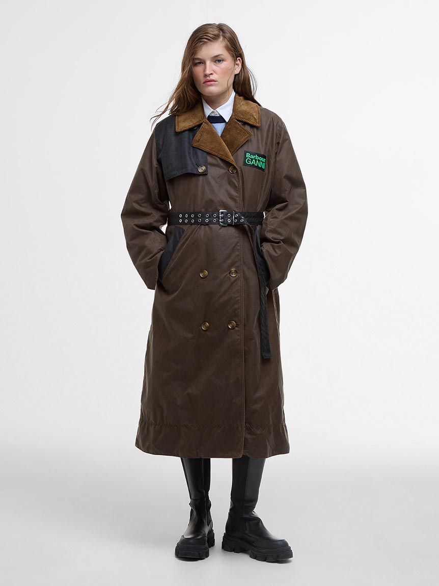 Barbour × GANNI》パッチワーク ワックス コットン トレンチコート
