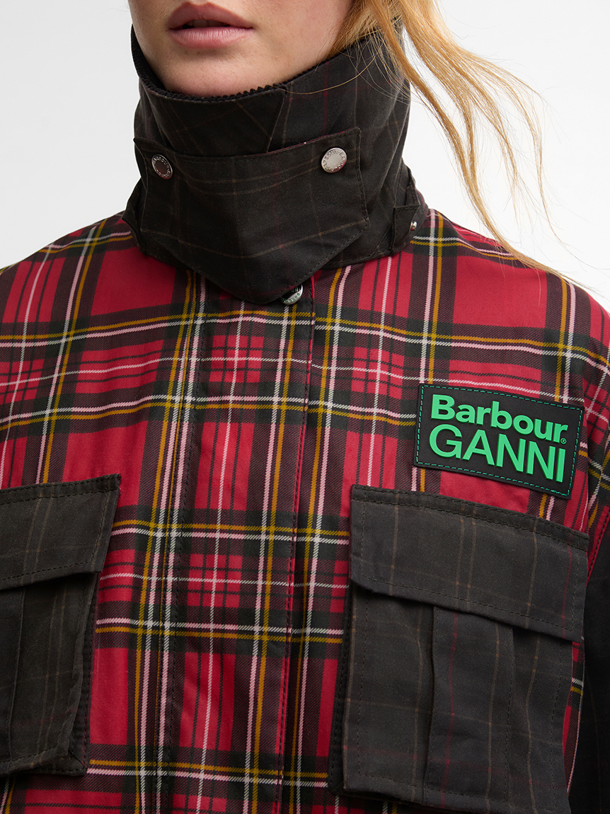 Barbour × GANNI》2WAYタータン ペプラム ワックスジャケット