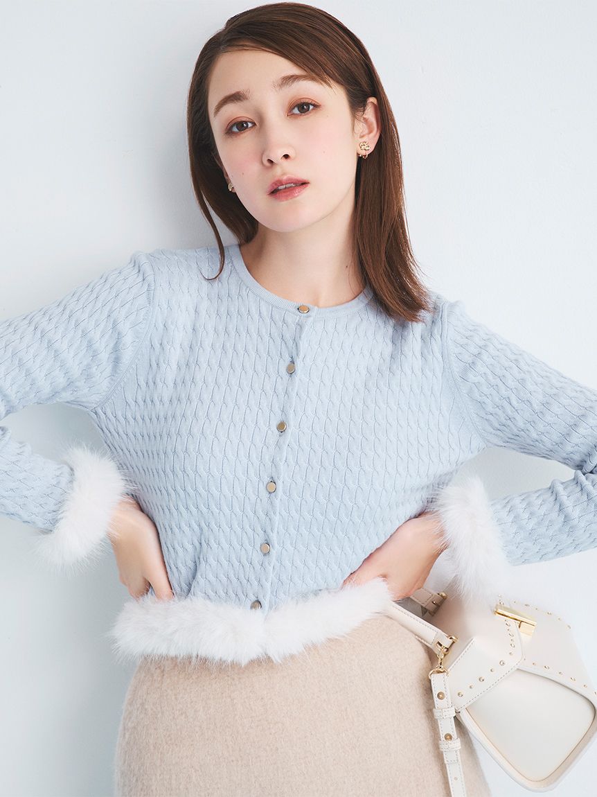 限定カラーあり】シルクカシミア混ファートリムカーディガン (ニット