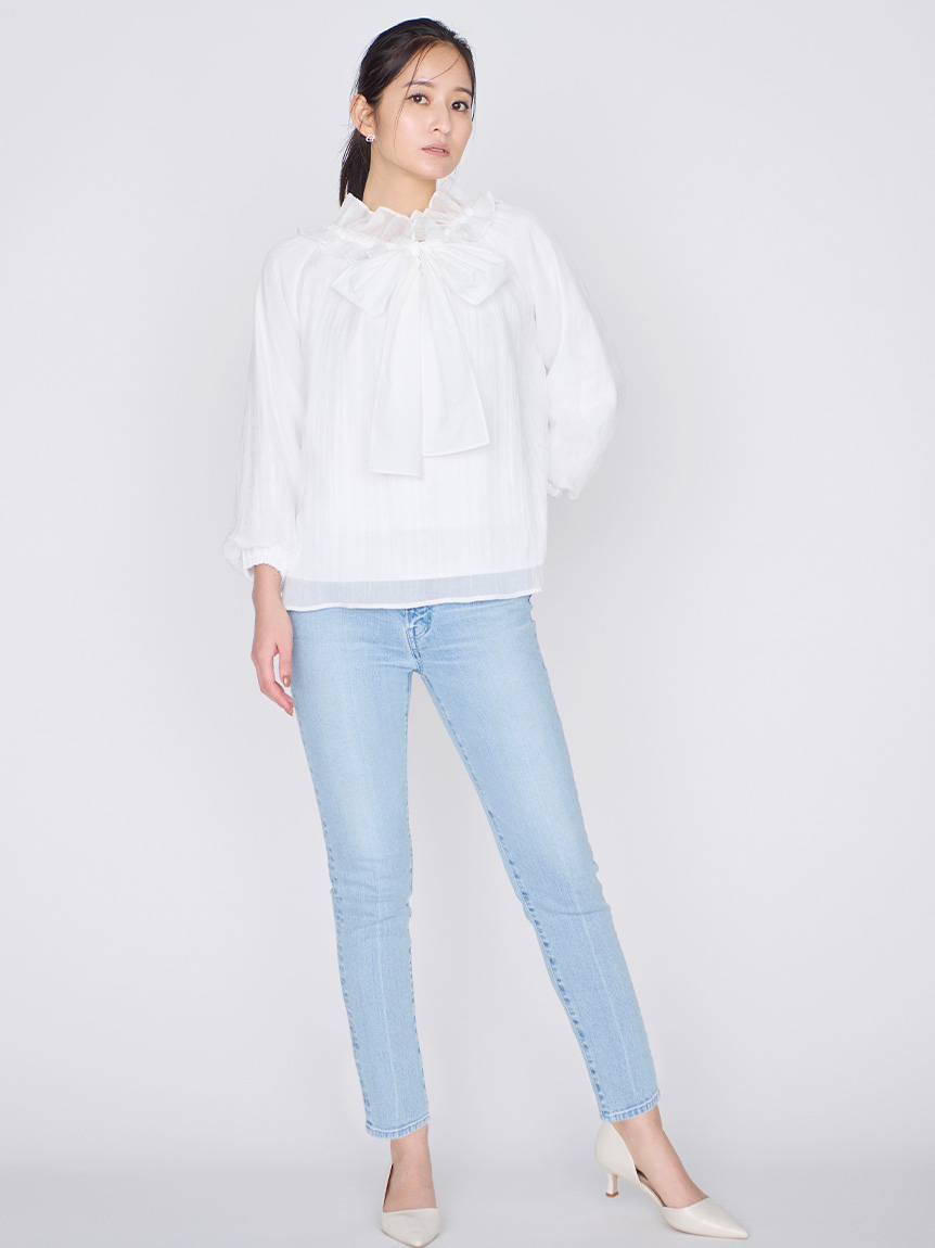 ハイライズ美脚ストレッチテーパードデニムパンツ(ロングパンツ