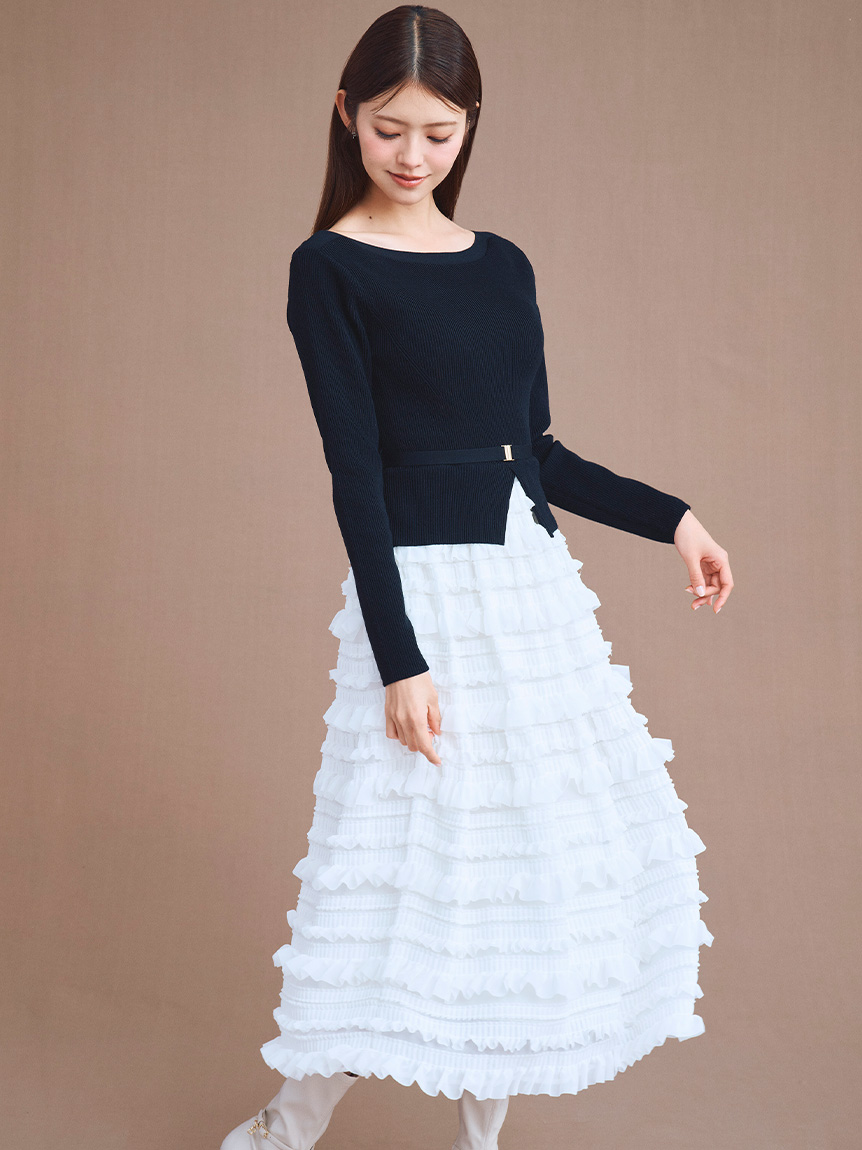 フリルティアードニットドッキングワンピース(デイリーワンピース