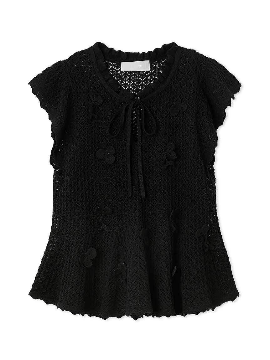 フラワーモチーフクロッシェニットプルオーバー(ニットプルオーバー