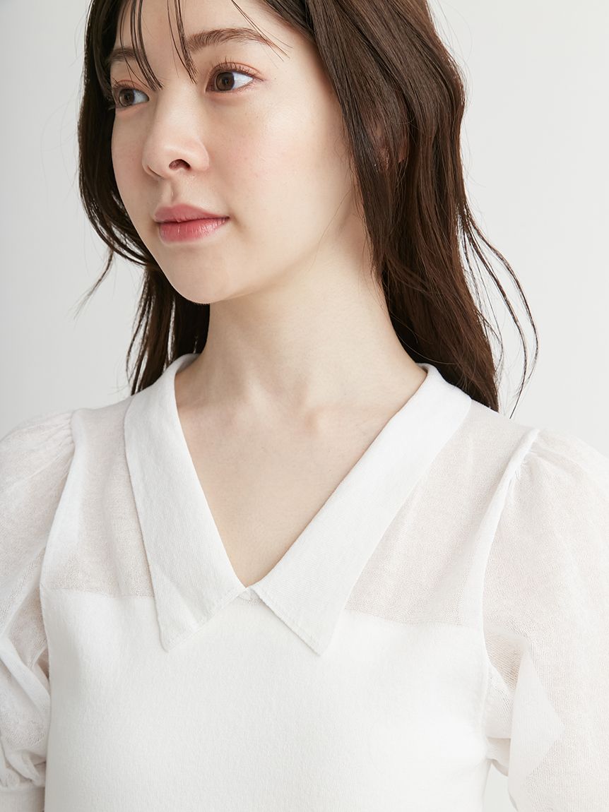 襟付きシアーニットプルオーバー(ニットプルオーバー)｜TOPS（トップス