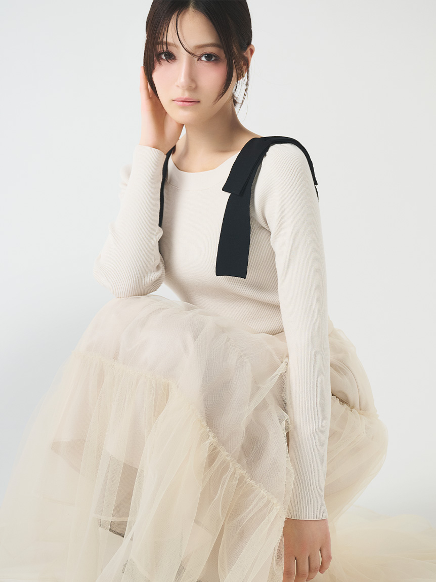 ウォッシャブル】ショルダーリボンニットプルオーバー(ニットプル