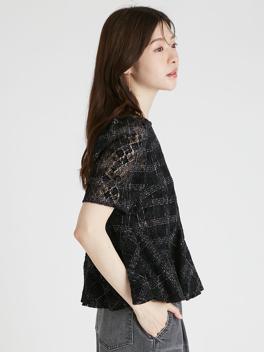 ブラッシュドレースペプラムトップス(ブラウス・シャツ)｜TOPS