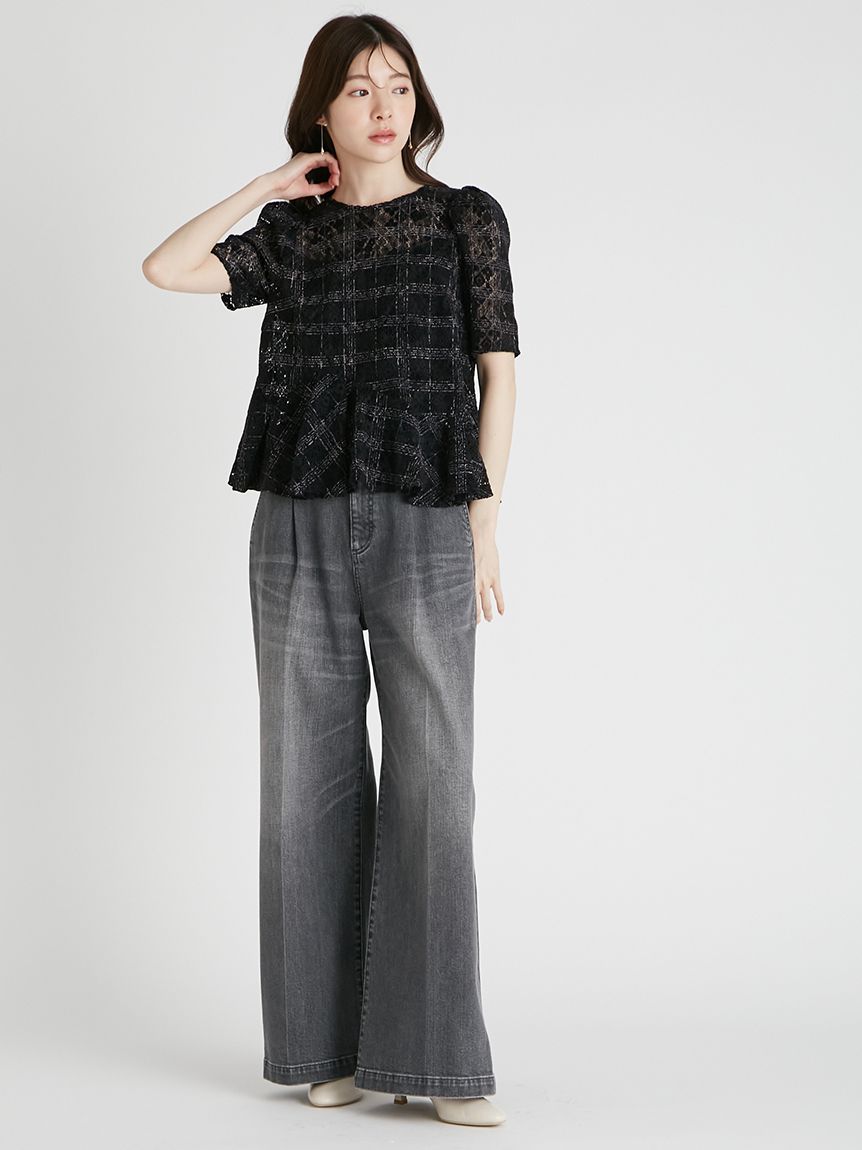 ブラッシュドレースペプラムトップス(ブラウス・シャツ)｜TOPS