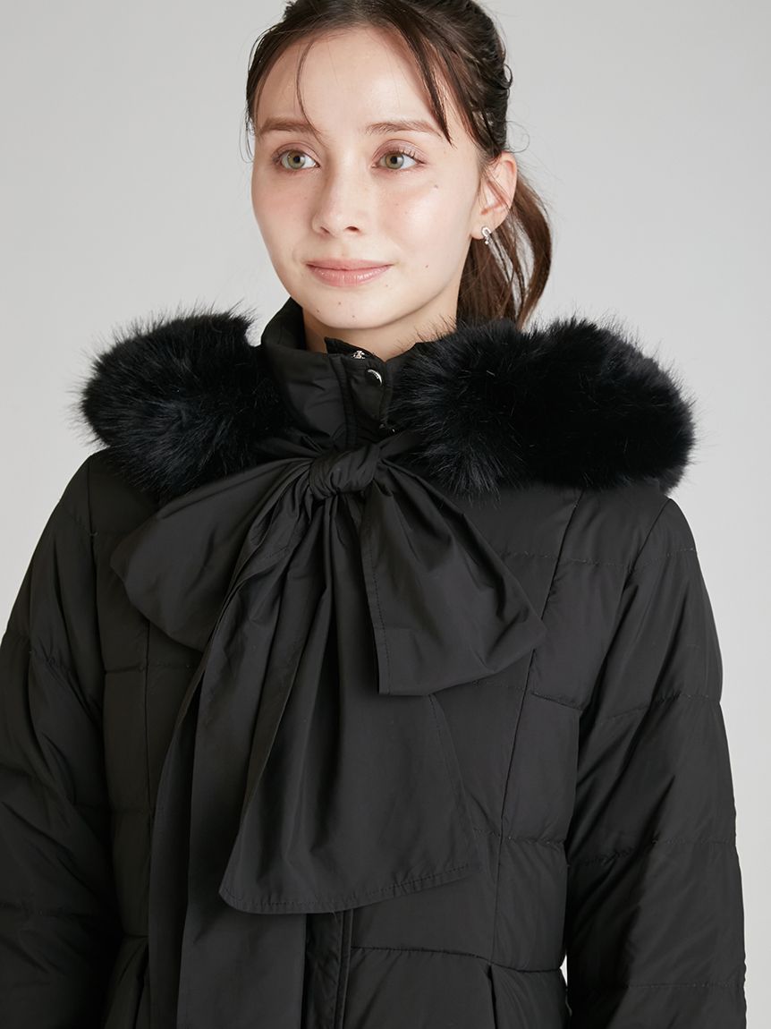 限定カラーあり】フードリボンロングダウンコート(コート)｜OUTER