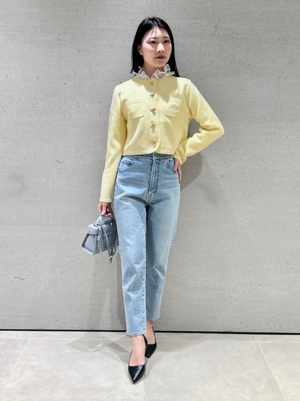 ハイライズ美脚ストレッチテーパードデニムパンツ(ロングパンツ