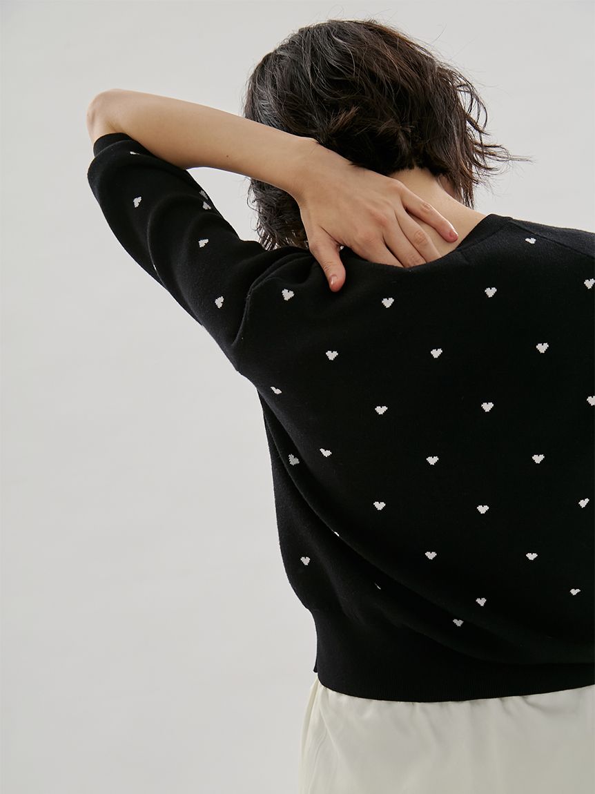 HEART】 eco ハーフスリーブハートジャガードニット【アンサンブル可能