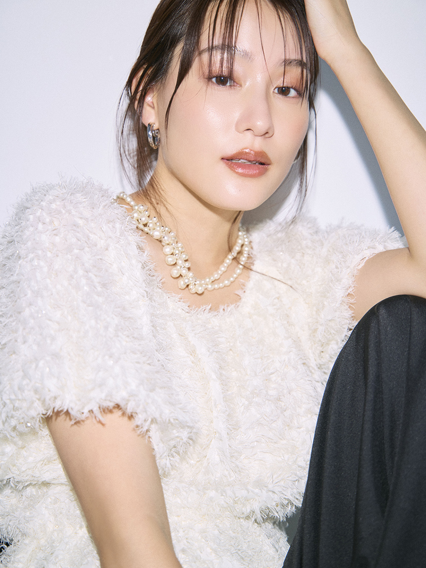 ONLINE限定】フリンジラメジャガード2wayオフショルブラウス