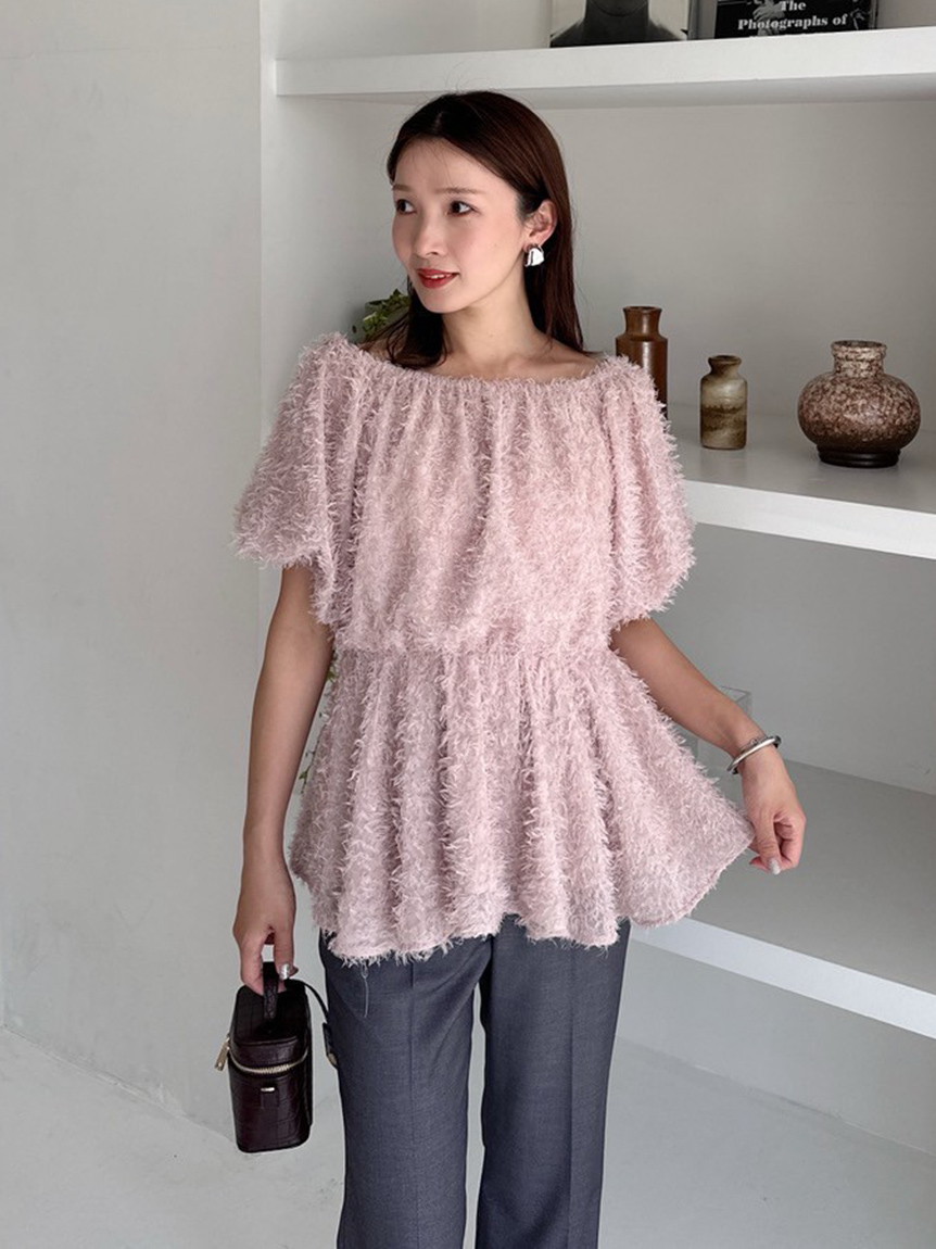 ONLINE限定】フリンジラメジャガード2wayオフショルブラウス