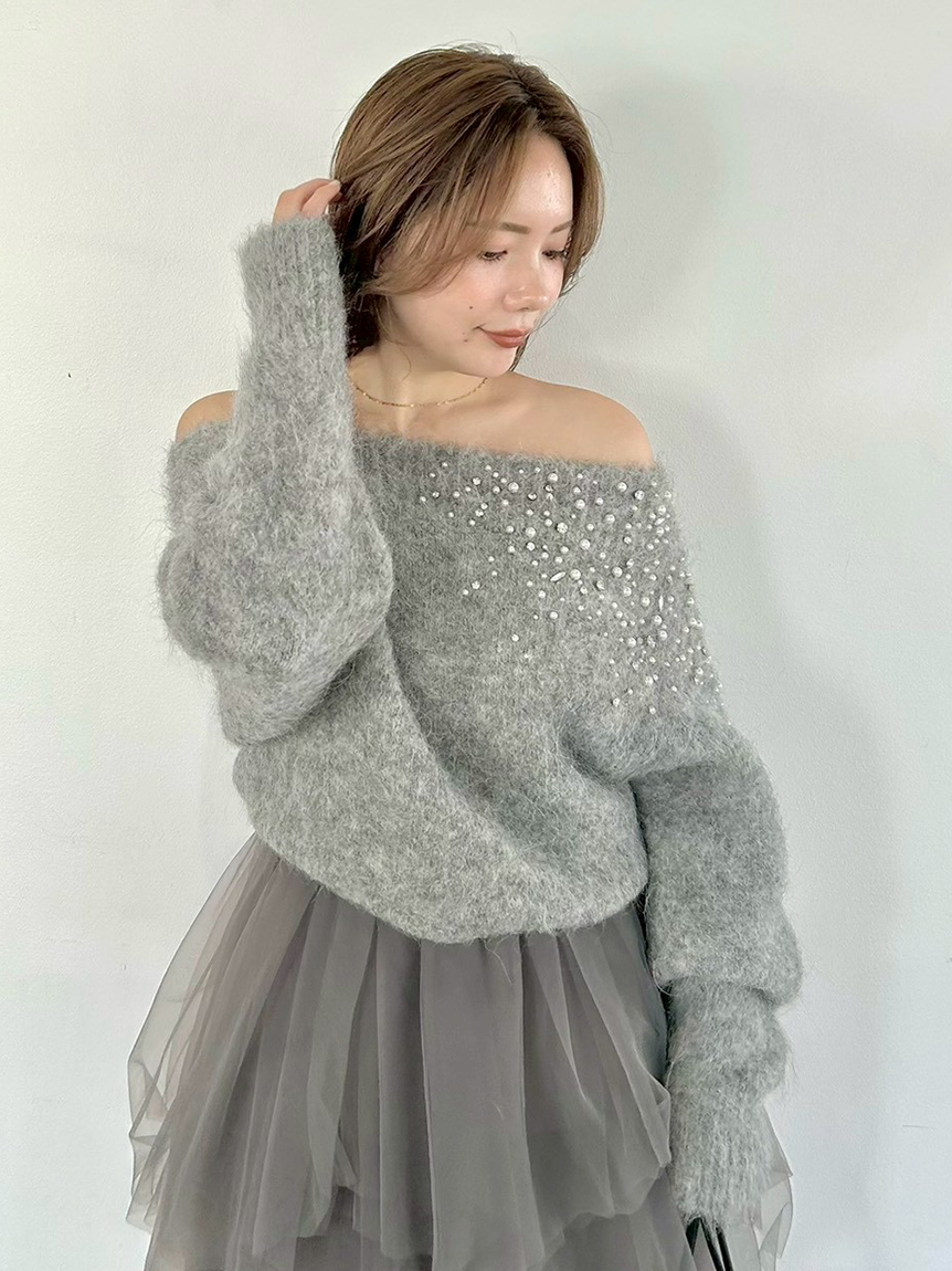 アルパカシャギービジューオフショルニット(ニット)｜トップス｜FRAY