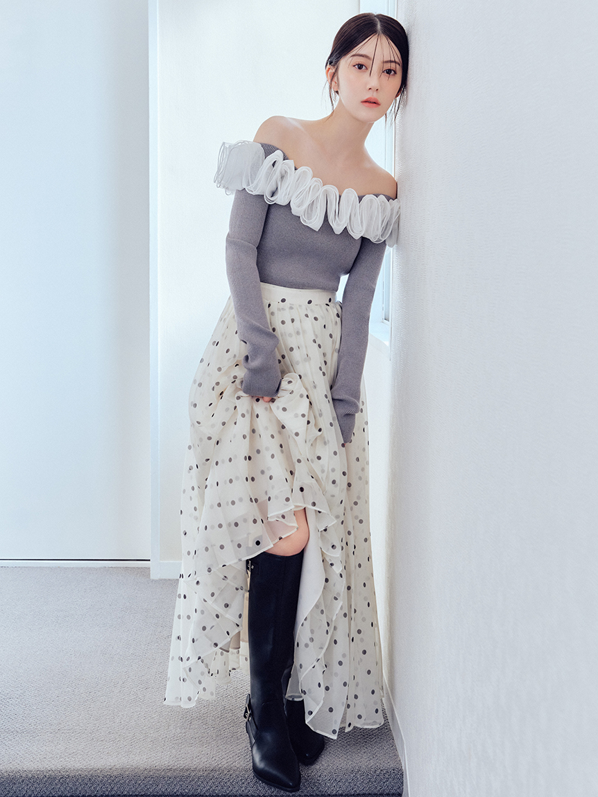 フリルコンビオフショルダーリブニット(ニット)｜トップス｜FRAY I.D