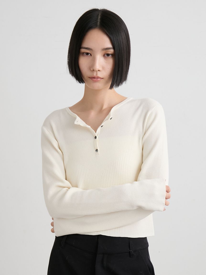 ウールシルク混ヘンリーネックリブニット(ニット)｜トップス｜MIESROHE