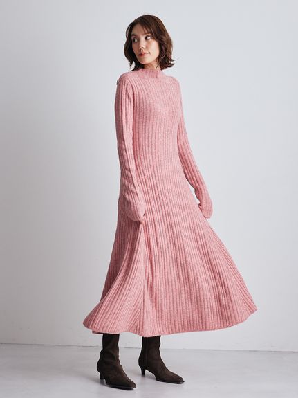 WEB限定】後ろリボンフレアロングリブニットワンピース(マキシ・ロング