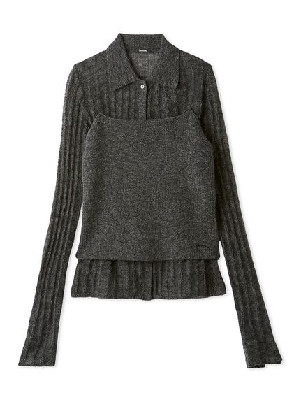 セットアイテム】ポロ襟ワイドリブベアSETモヘアニット(ニット