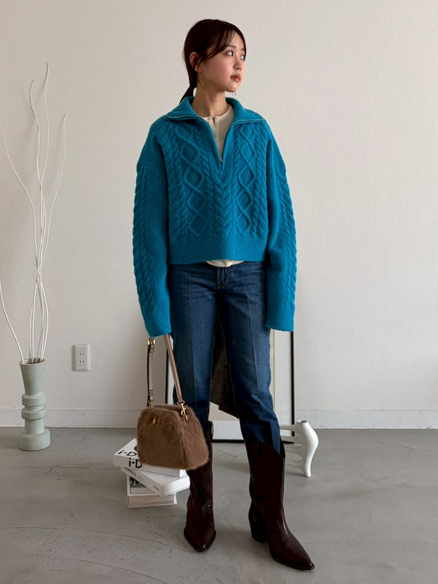 アランブークレーハーフジップニットプルオーバー(ニット)｜トップス