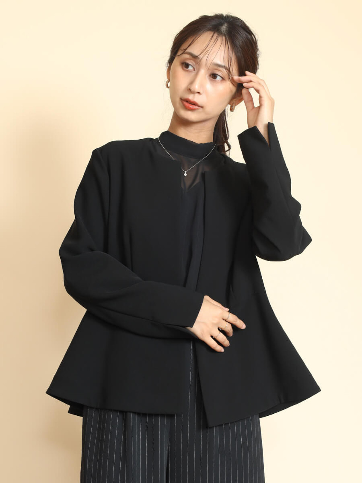 ハイストレッチノーカラーペプラムジャケット - FENNEL - FENNEL