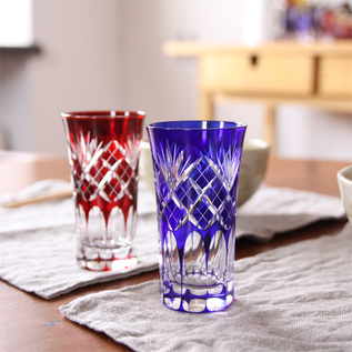 江戸切子 剣矢来重文様 一口ビール ペア／硝子工房 彩鳳｜愛着を持って