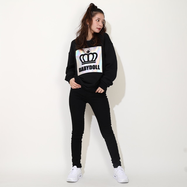 30%OFF SALE 親子お揃い エンボス箔トレーナー 0210A(S ブラック