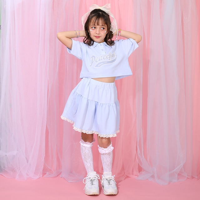 2/25NEW ポロ×チュールスカートセットアップ 1529K(90cm ソフトピンク