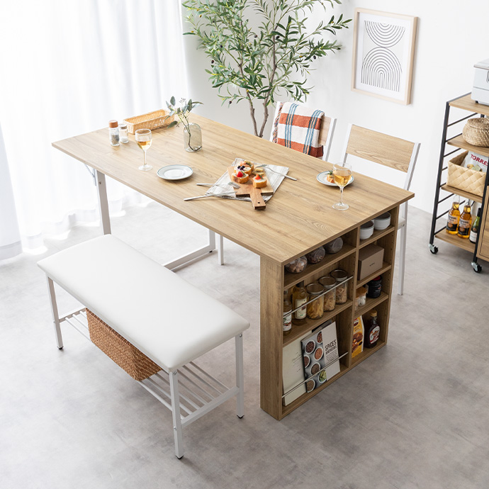 g159053]【4点セット】Super 収納付伸長式ダイニングテーブル+チェア2