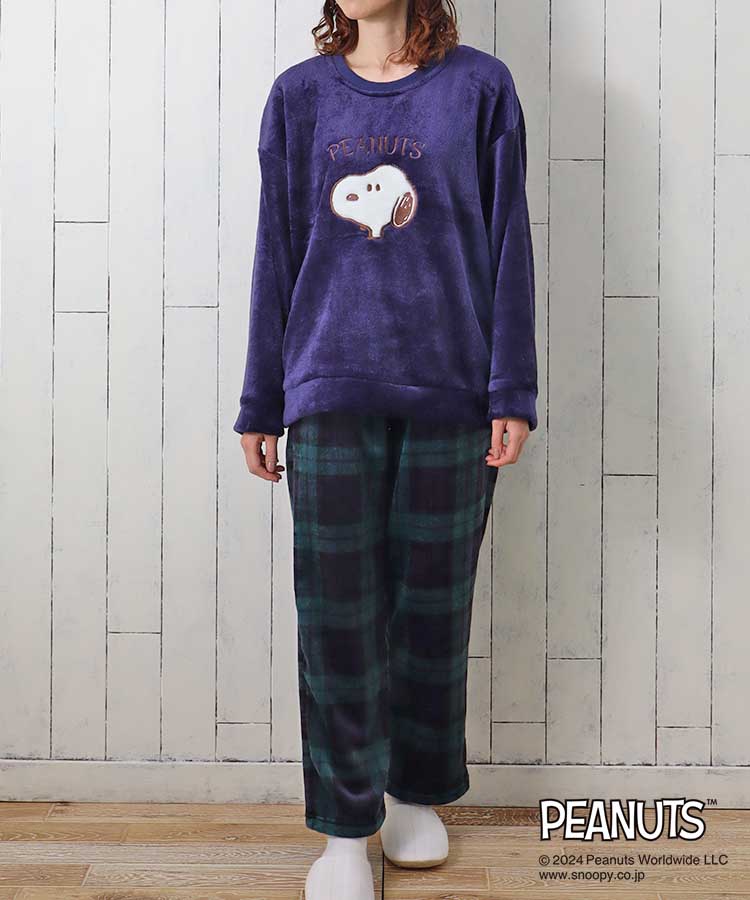 スヌーピーチェックルームウェア上下セット 部屋着 パジャマ ルーム