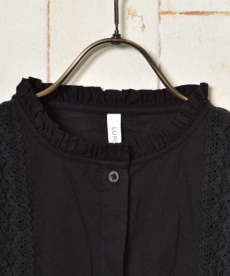 レースパッチワークフレアブラウス シャツ ブラウス 半袖 半袖シャツ