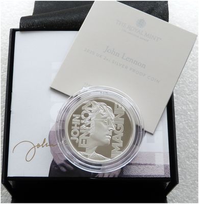 2025 Music Legends John Lennon £5 Silver Proof 2oz Coin Box Coa