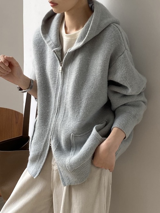 骨格ナチュラルダブルジッパーフードニットカーディガン カーディガン