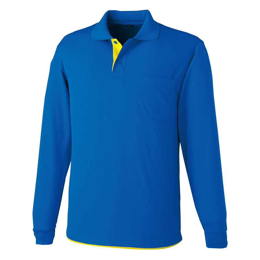 吸水速乾 レイヤード長袖ポロシャツ 6019－8 ブルー| 作業服