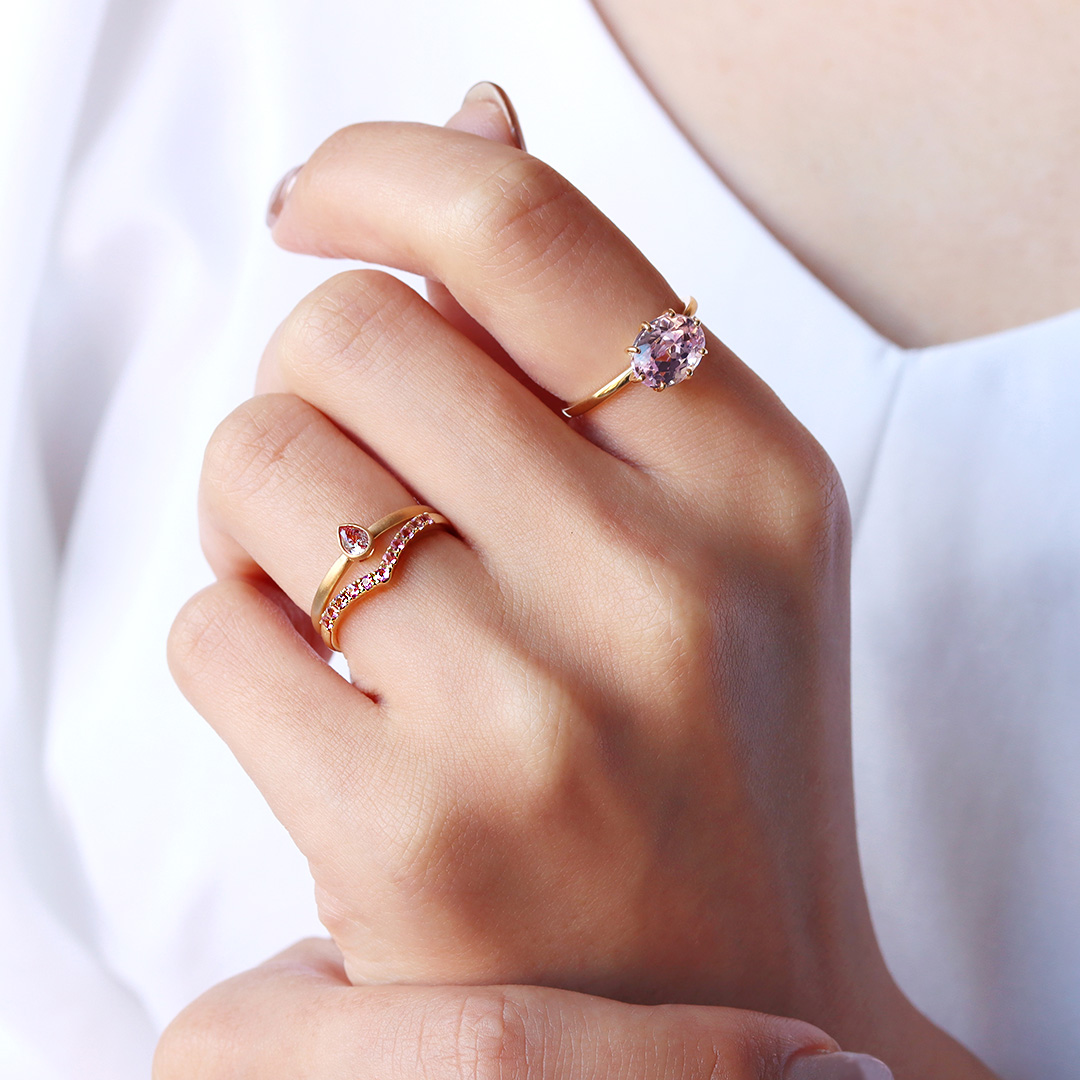 ビズー公式】ピンクトルマリン K18/K10/PTリング・メルヴェ10月誕生石