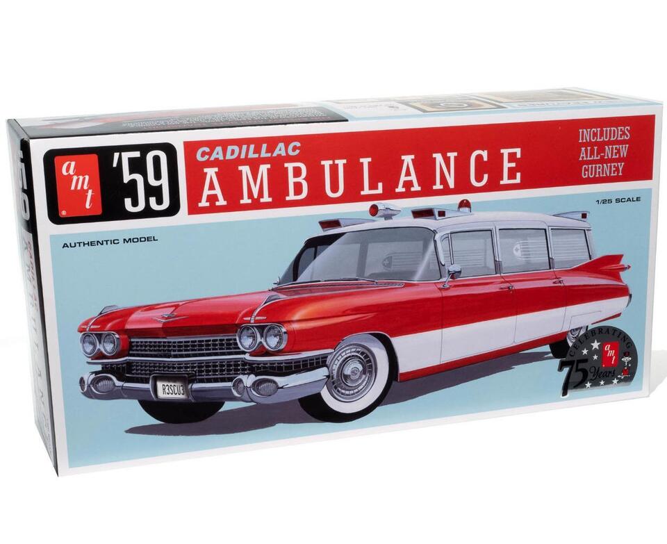 AMT 1395 - 1959 Cadillac Ambulance w/Gurney 1:25 Scale Model Kit