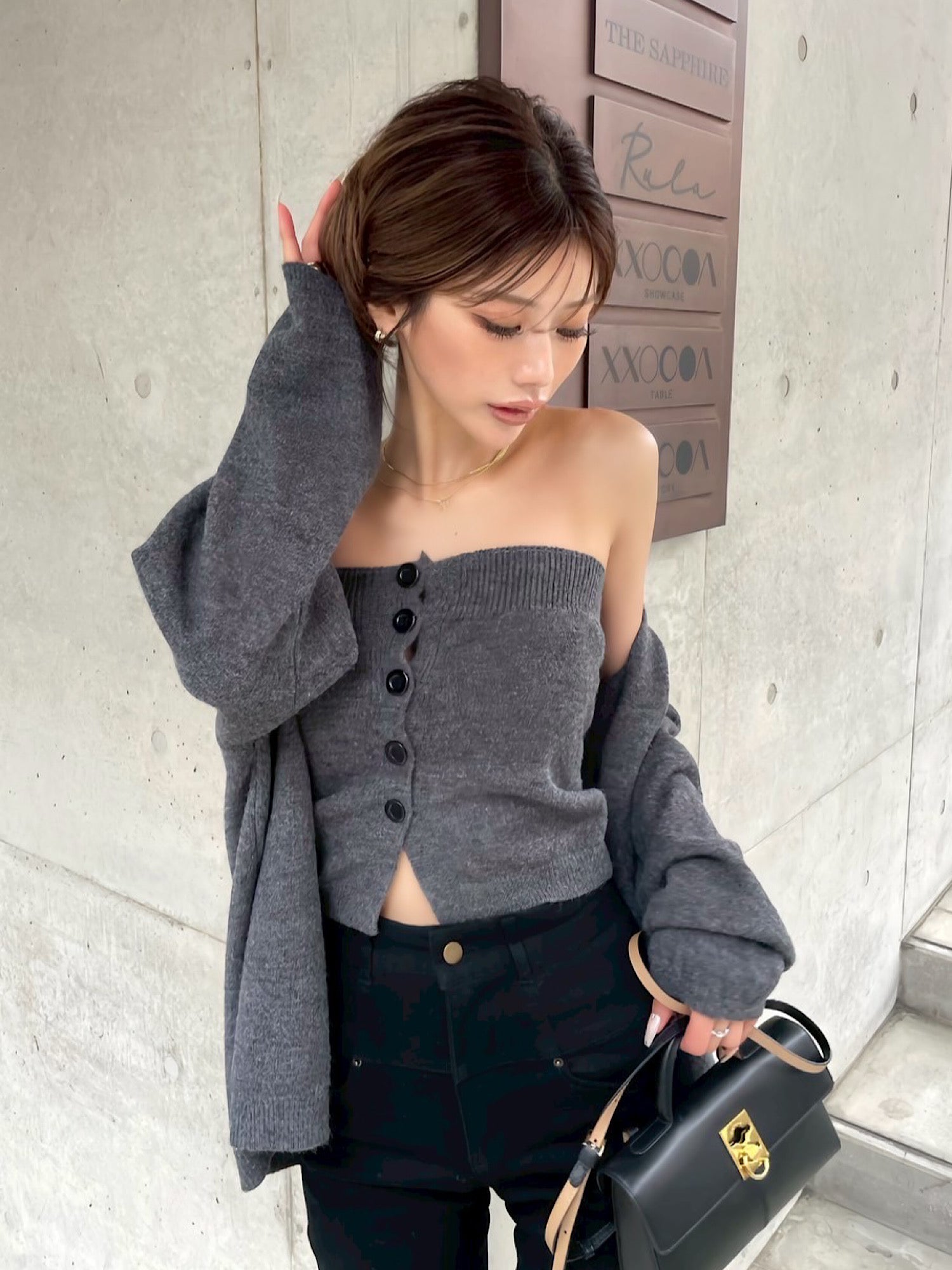 Front button baretop×Knit cardigan SET | DIANTÉ (ディアンテ)公式