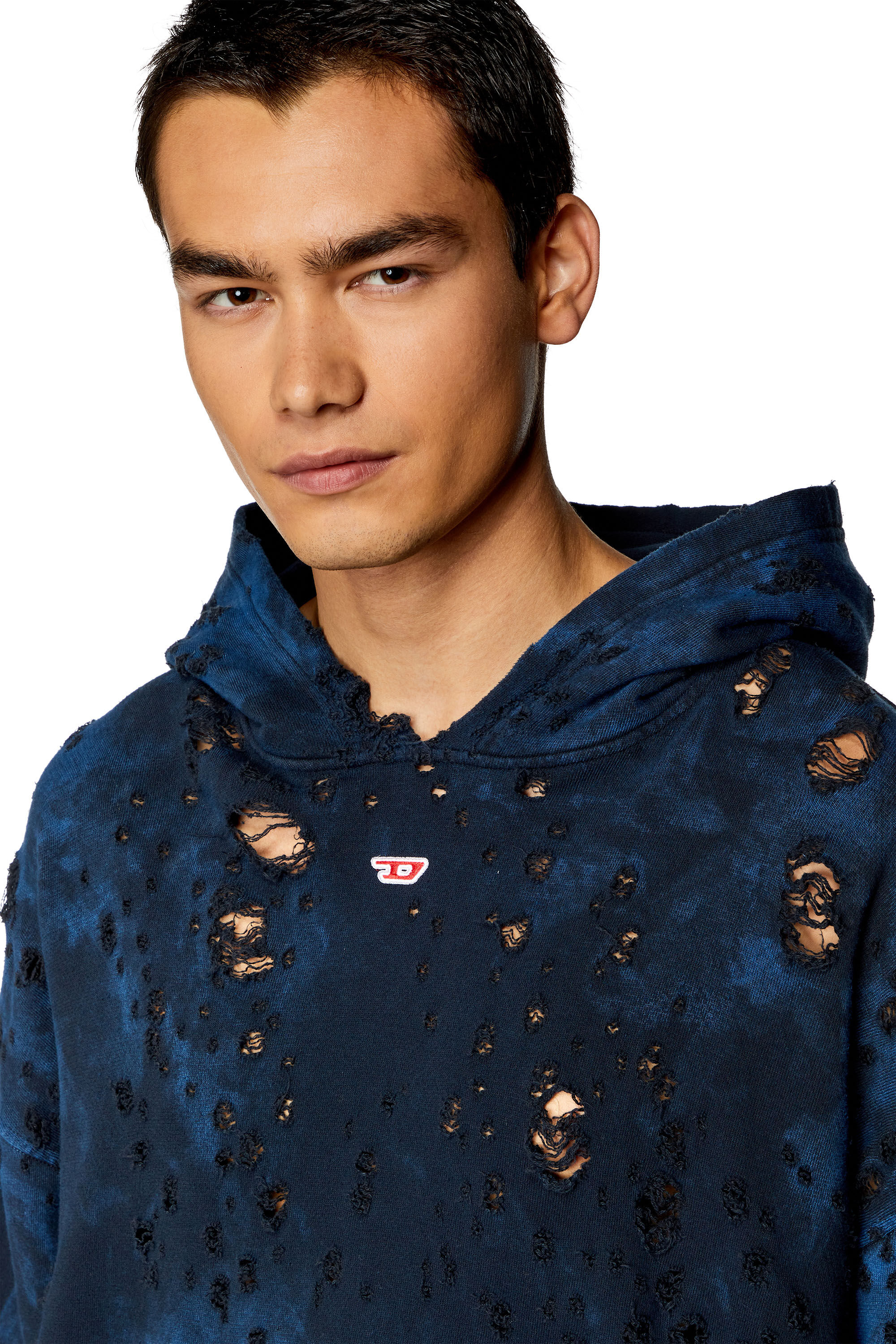 Men's Destroyed hoodie with marble-effect | Blue | Diesel