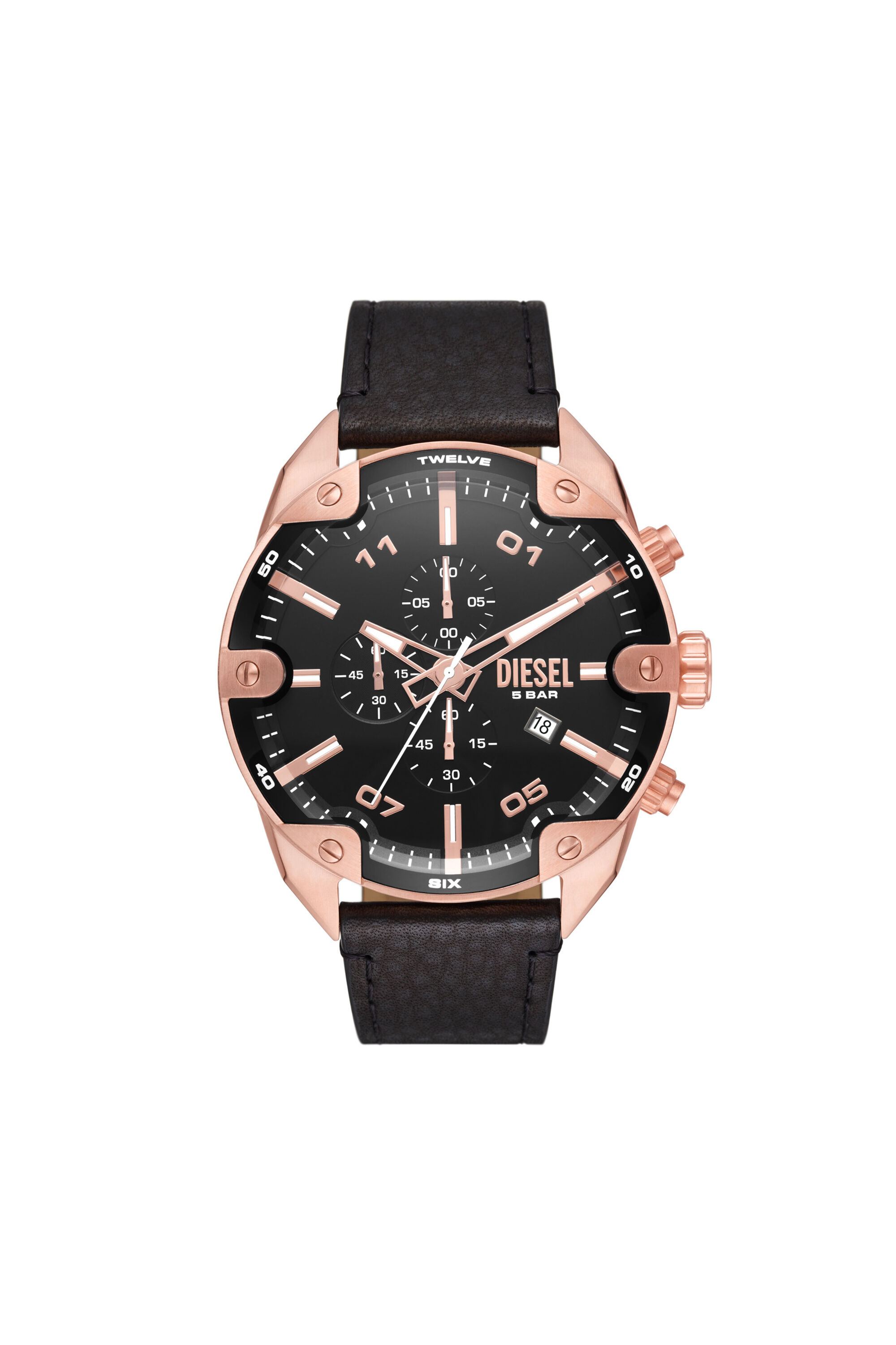 DZ4607 Man: Spiked Chronograph Black Leather Watch | Diesel