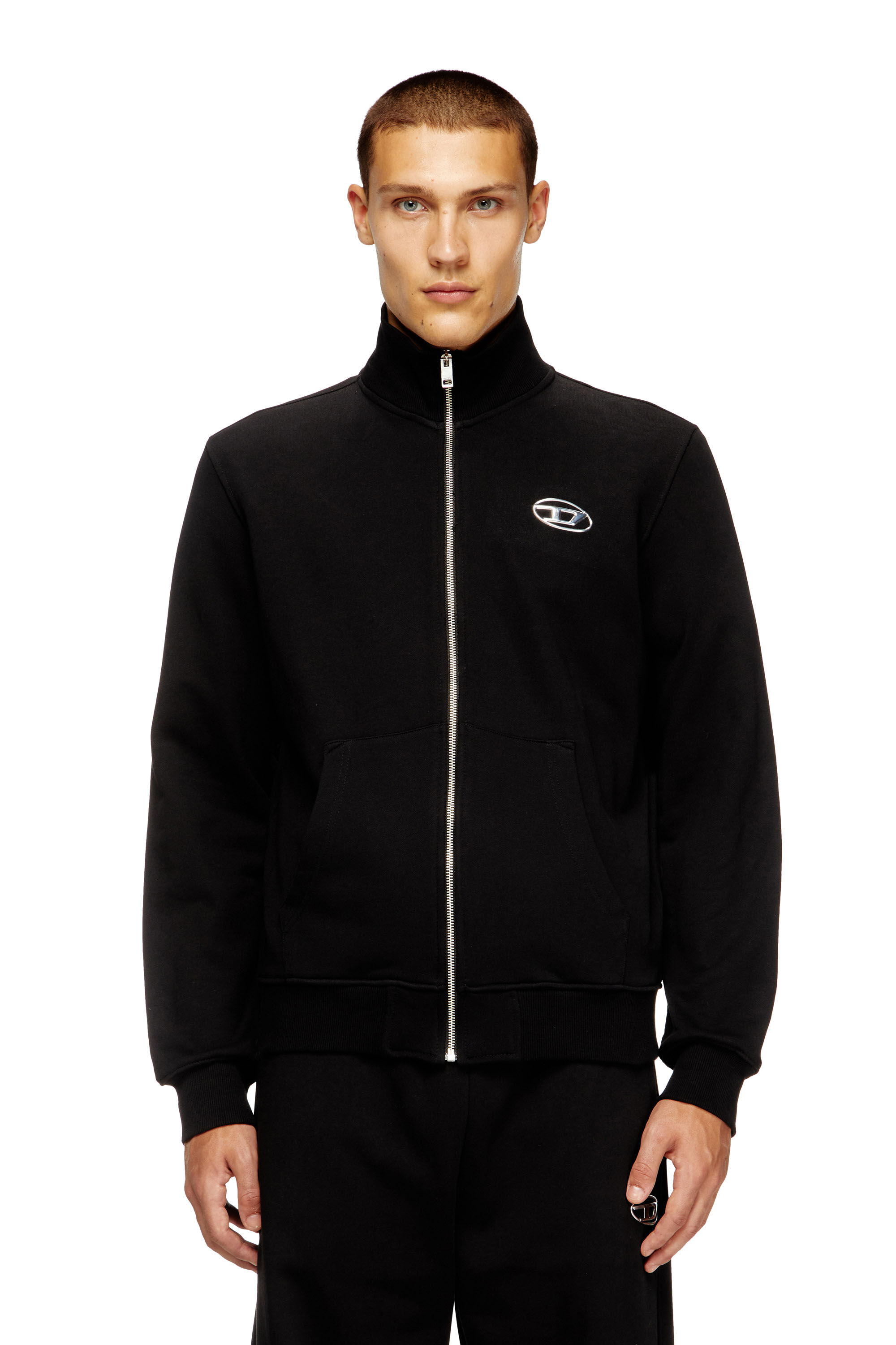 Men's Zip-up sweatshirt with metallic logo | Black | Diesel