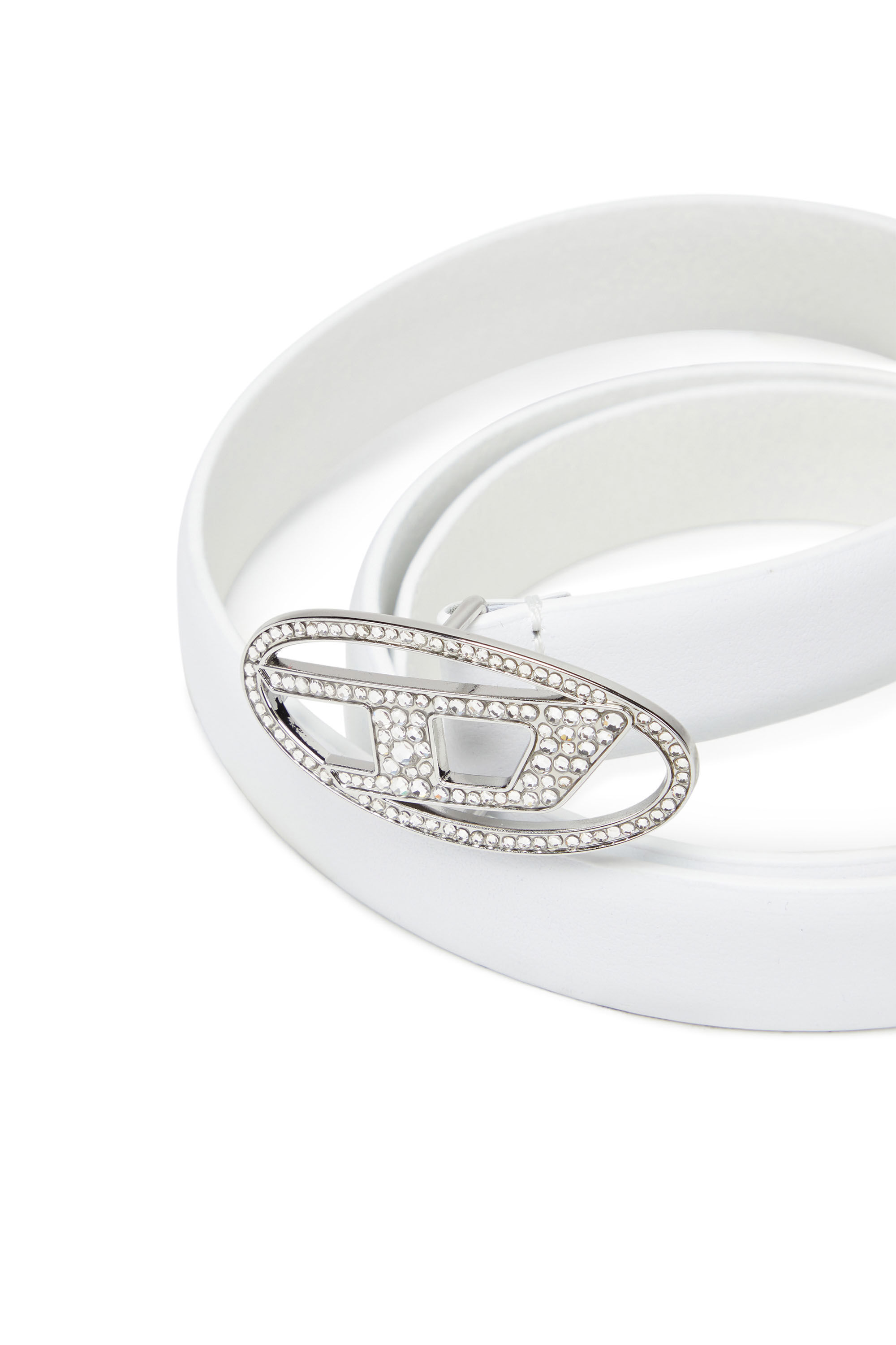 Women's 1.9cm slim leather belt with crystal buckle | White | Diesel
