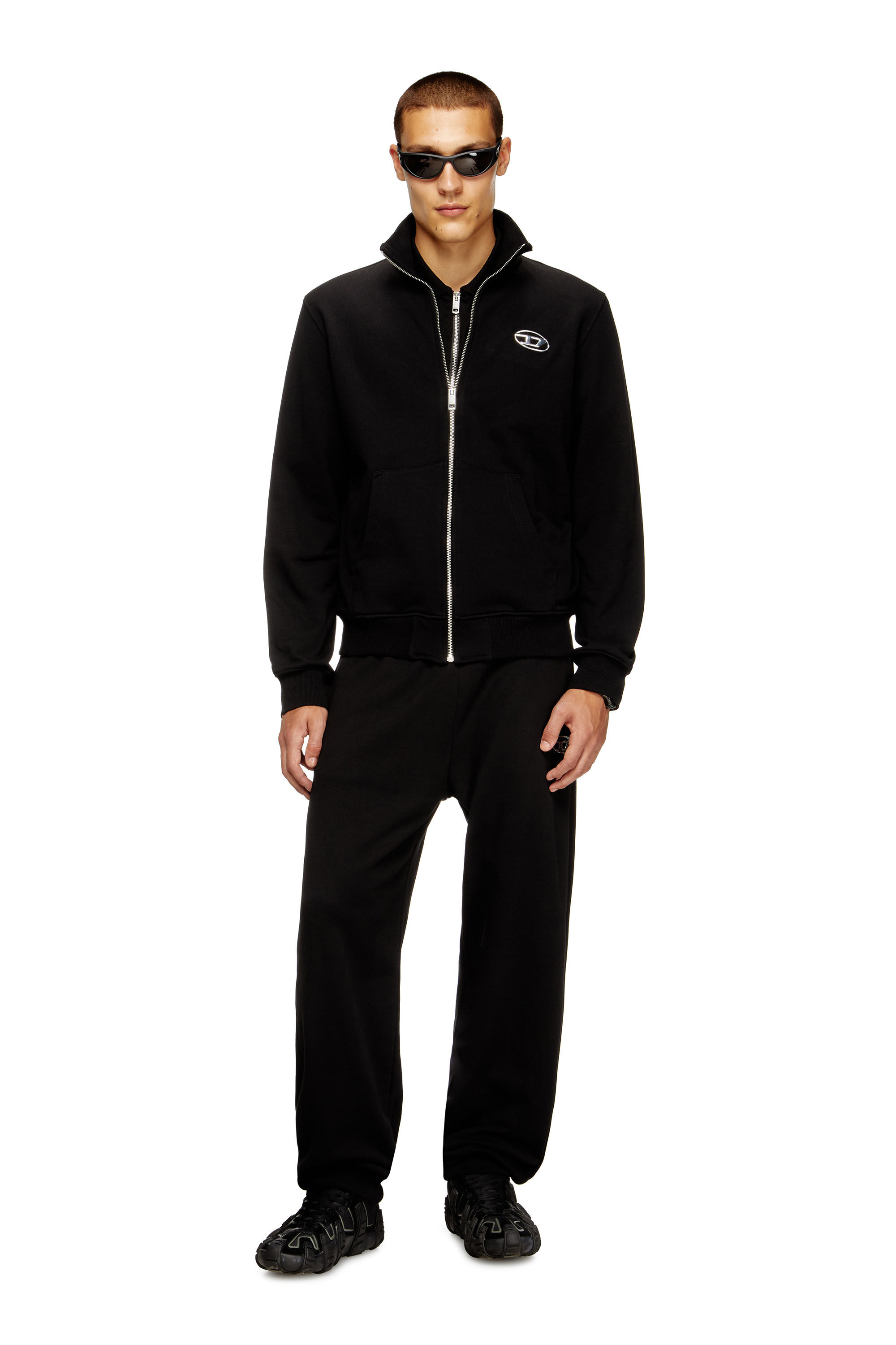 Men's Zip-up sweatshirt with metallic logo | Black | Diesel