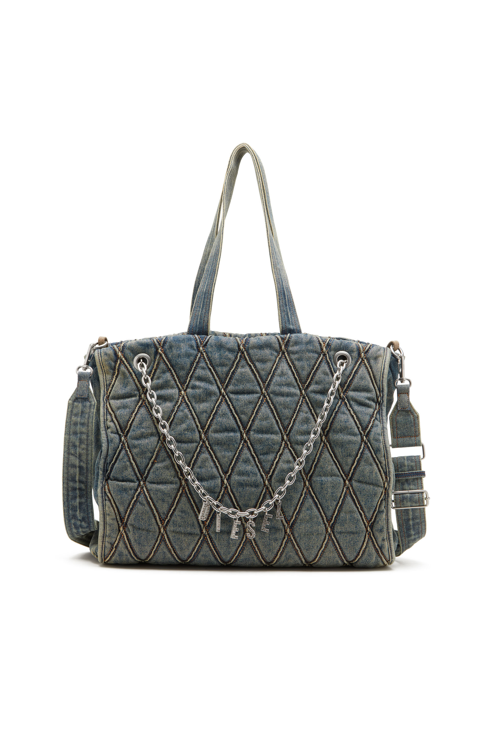 Women's Charm-D-Tote bag in Argyle quilted denim | Blue | Diesel