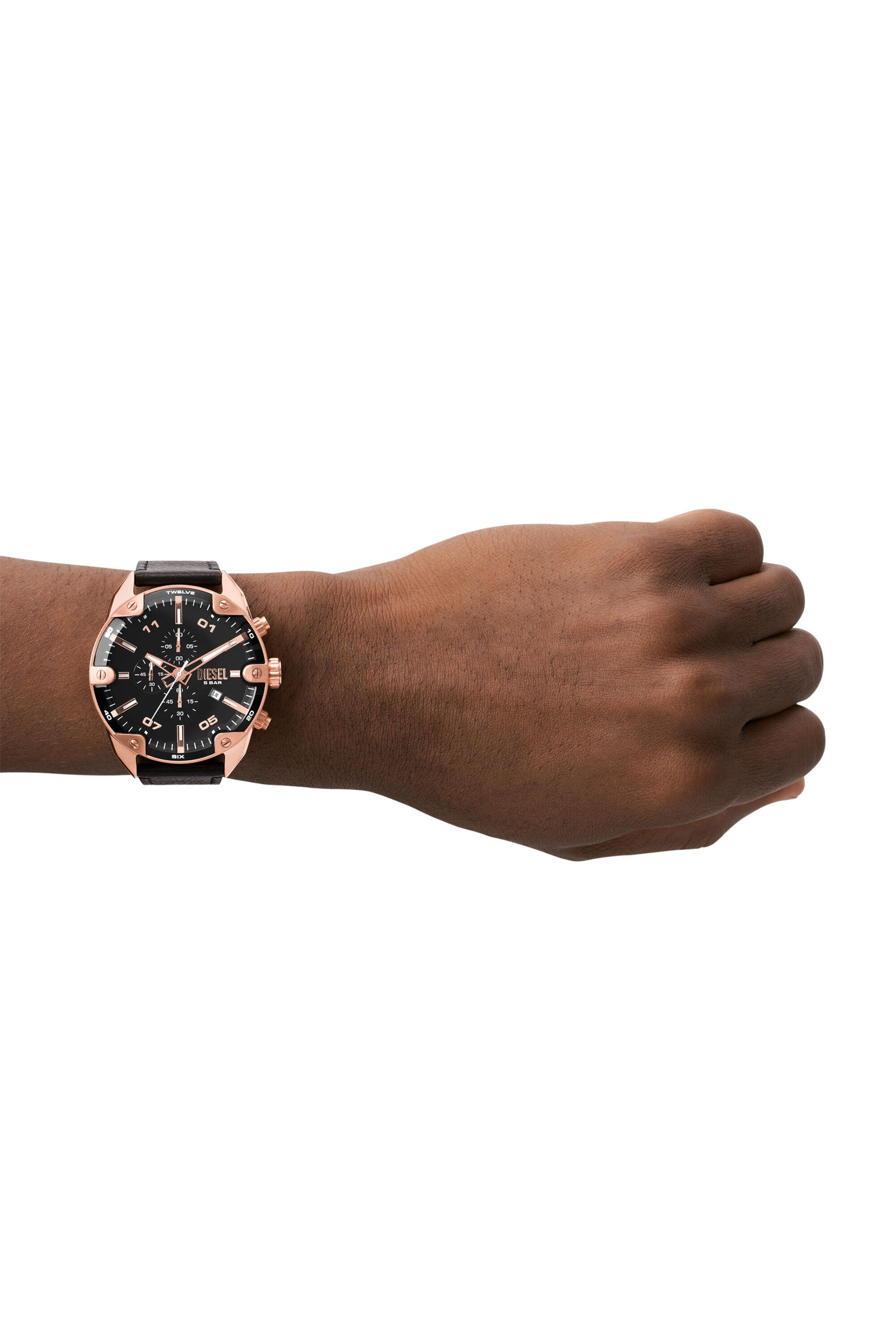 DZ4607 Man: Spiked Chronograph Black Leather Watch | Diesel