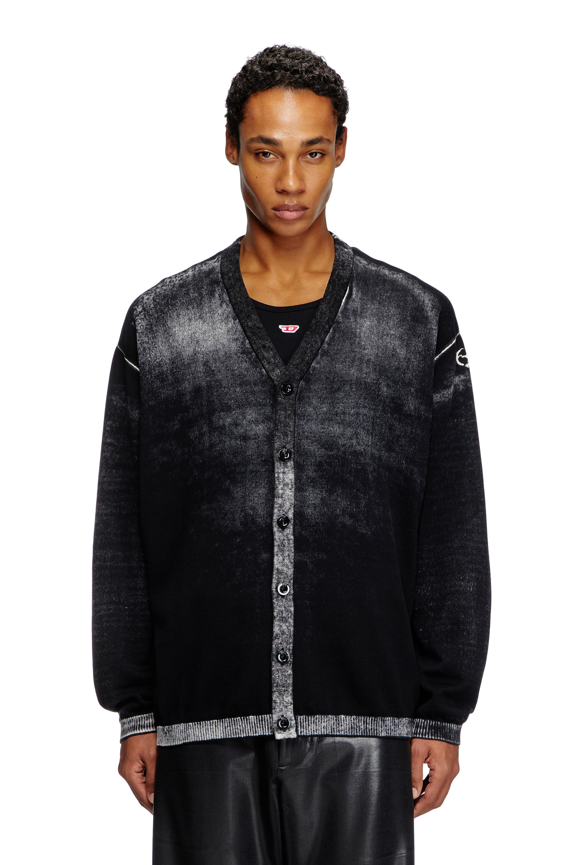 Men's Reverse-print cotton cardigan | Black | Diesel