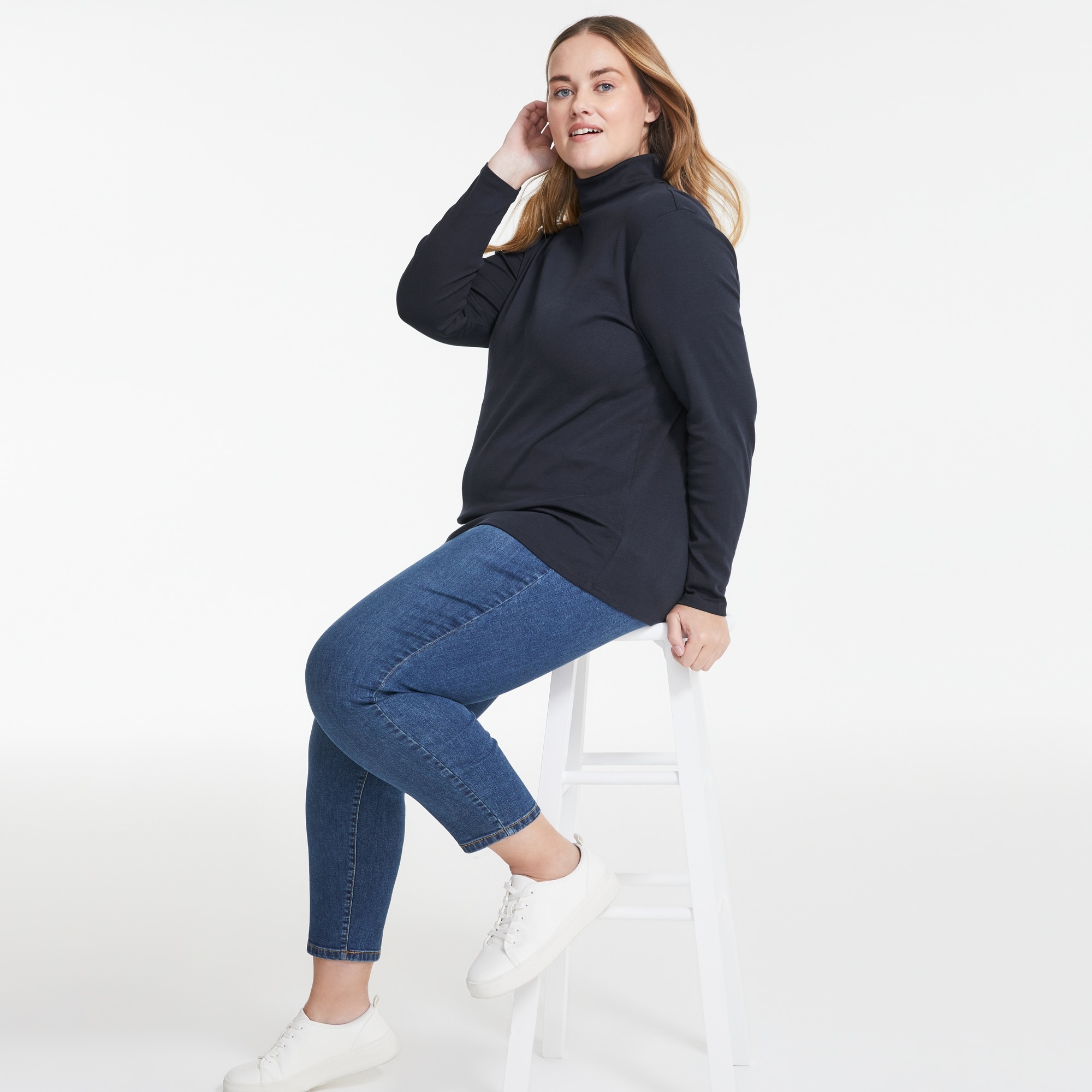 Women+ Organic Cotton Turtleneck in JF Midnight Blue from Joe Fresh