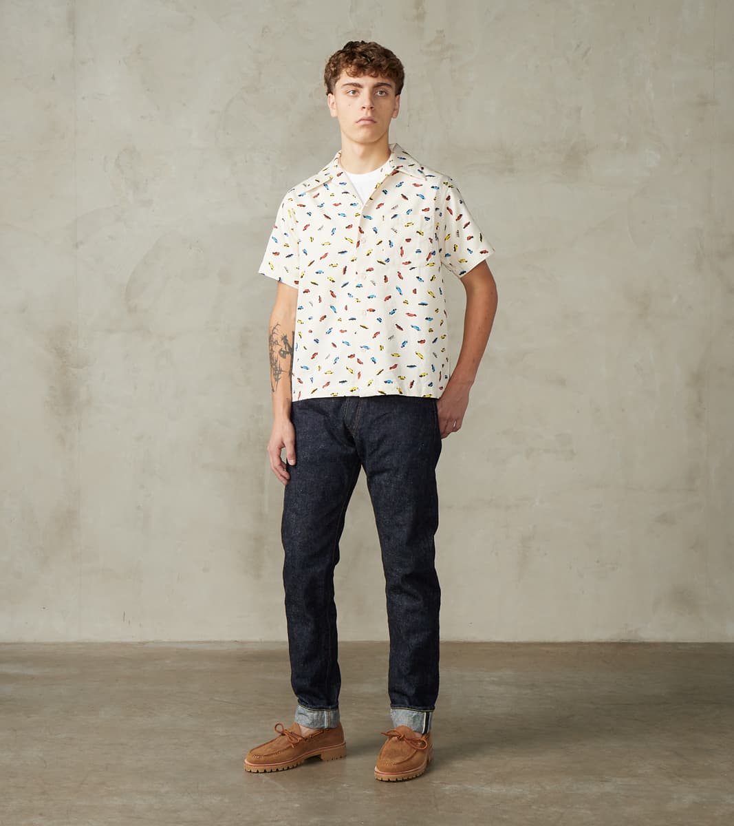 Samurai - SMOS25 Domestic Car Print Open Collar Camp Shirt