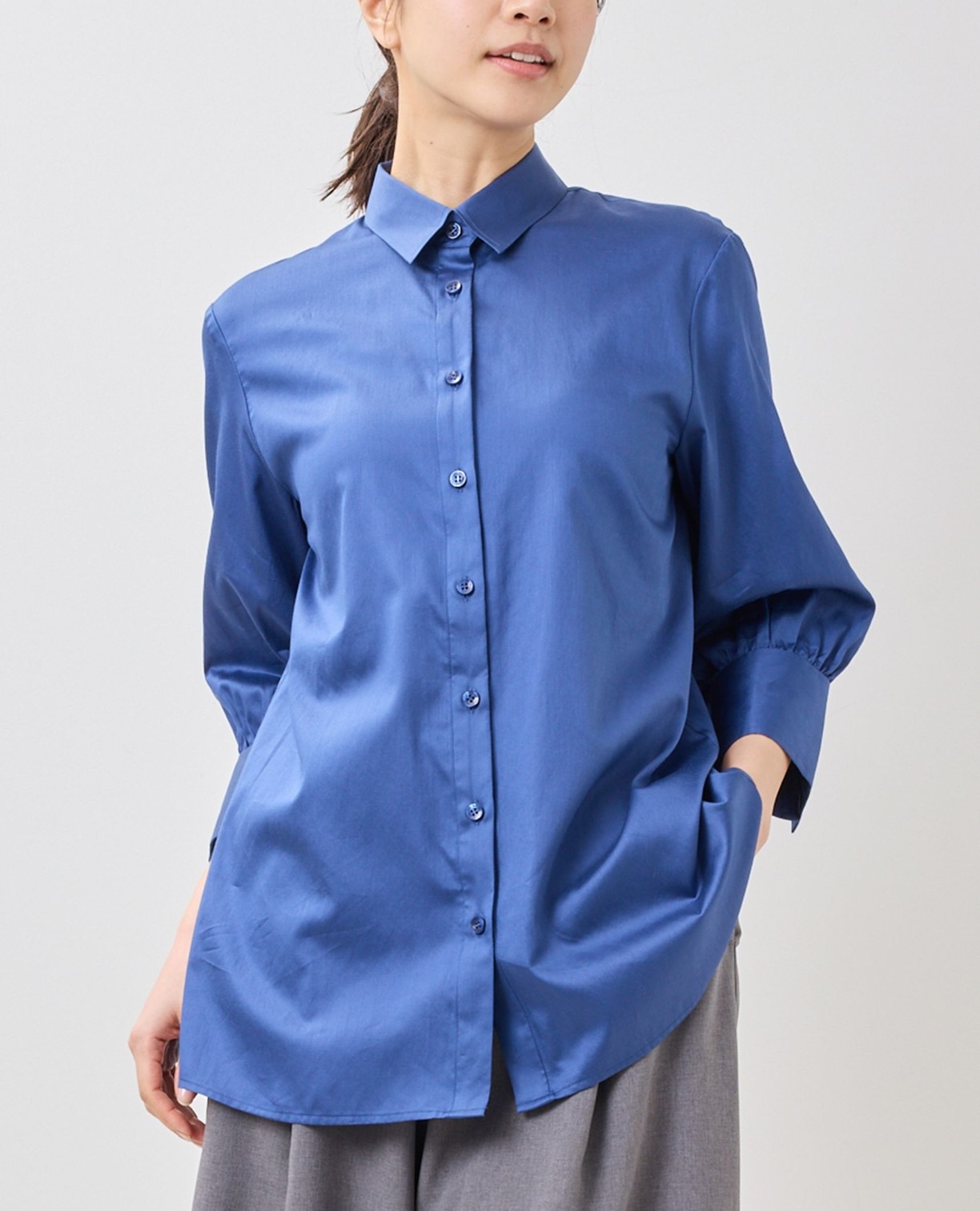 NARACAMICIE】ブロード七分袖シャツ(1(M)9号 ブルー): ナラカミーチェ