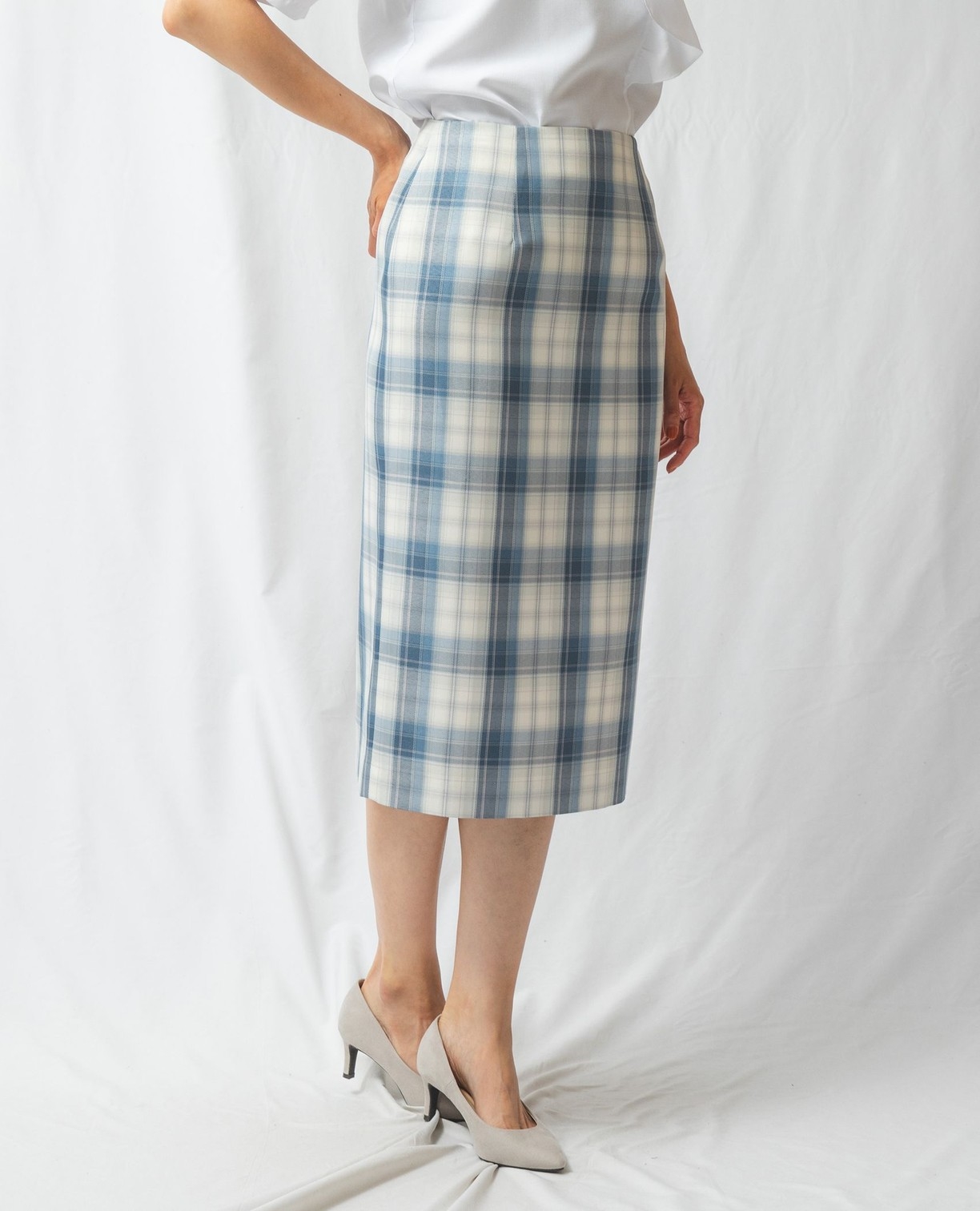 NARACAMICIE】チェック柄タイトスカート(0(S)7号 ブルー): ナラ