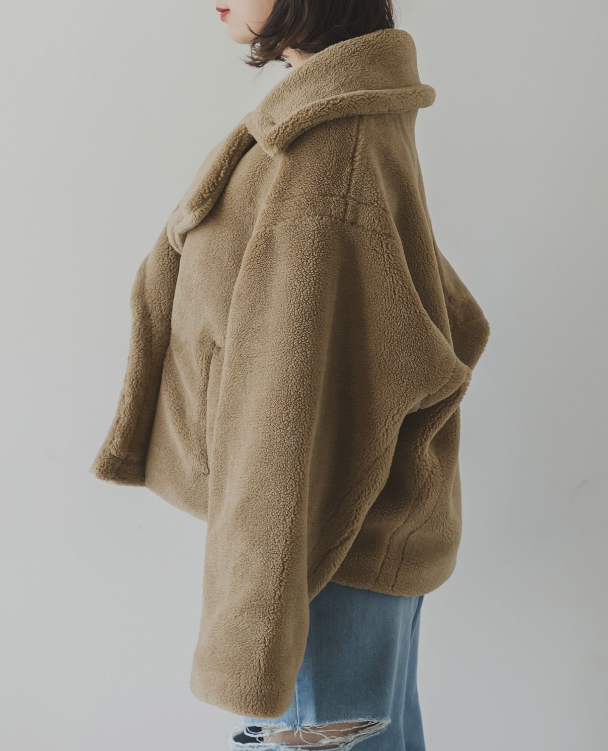 rectangle】テディーベアショートコート(1(M)9号 アイボリー): ナラ