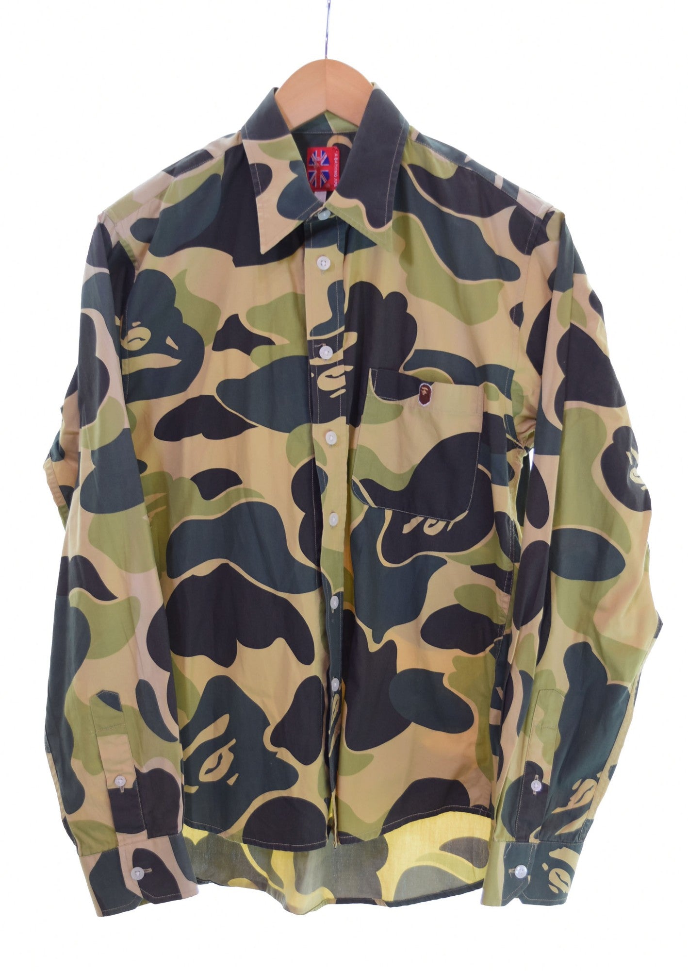 アベイシングエイプ A BATHING APE 猿カモフラ 迷彩柄 長袖シャツ 黄色